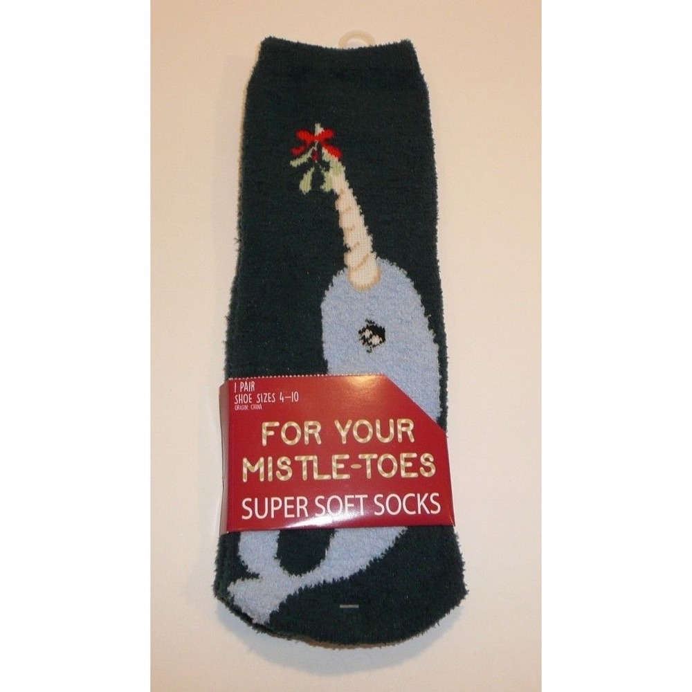 Cute Narwhal Mistletoe Super Soft Women's Socks Gift Cozy Christmas Stocking